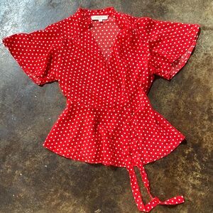 Monteau Red and White Polka Dot Blouse